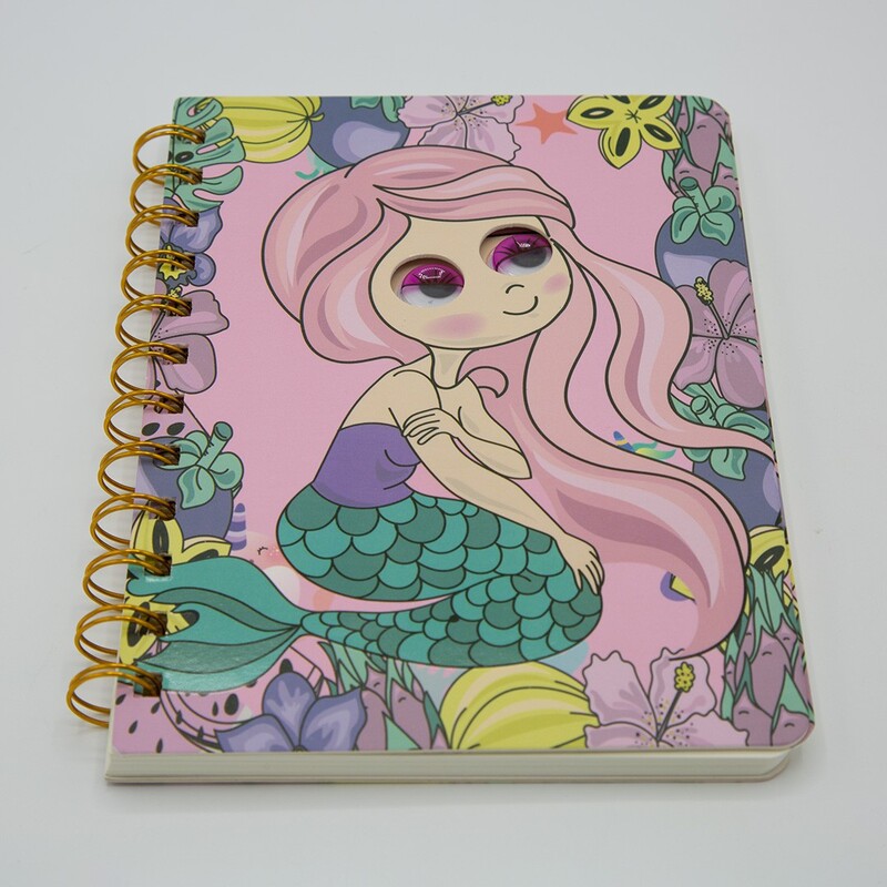 دفترچه یادداشت پری دریایی سیمی و خط دار فانتزی همراه با چشم متحرک