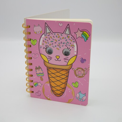 دفترچه یادداشت طرح بستنی  سیمی و خط دار فانتزی همراه با چشم متحرک