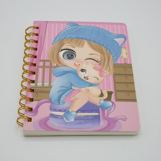 دفترچه یادداشت طرح دختر و گربه سیمی  و خط دار فانتزی همراه با چشم متحرک