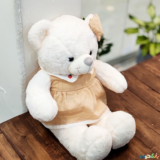 عروسک پولیشی خرس لباس دار کیفیت عالی ارتفاع 60 سانت بدنه سفید 