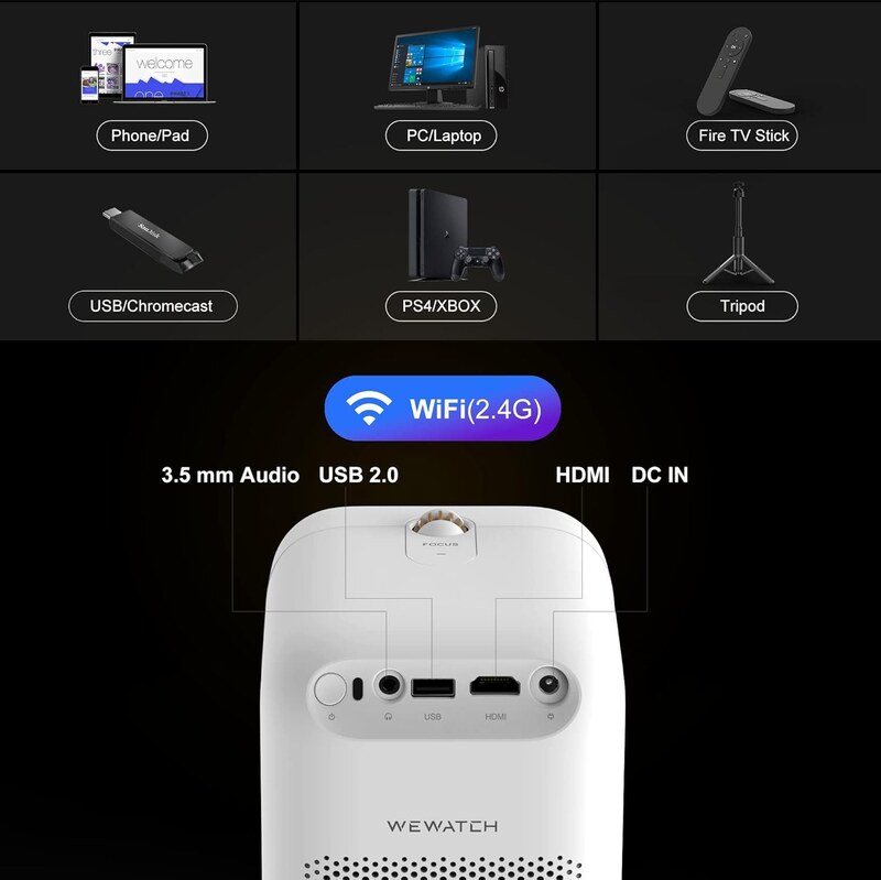 مینی ویدیوپروژکتور پرتابل برند WEWATCH V30 SE با روشنایی 12000Lumens قابلیت اتصال از طریق وایفای
