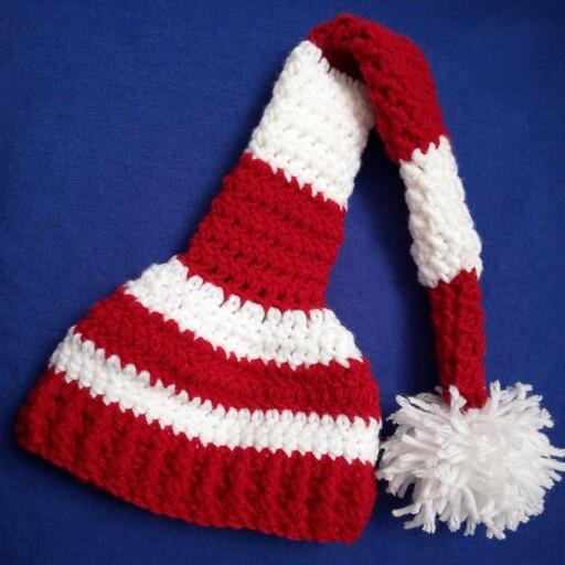 کلاه بافتنی کودکانه خیلی خوشگل در ترکیب رنگ قرمز و سفید