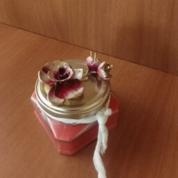 شمع معطر قرمز  گل دار شیشه ای استوانه ای گل رز کوچک شمع برنج مینا کاری دستساز قد 9 شمع خوشبوکننده گل فیتیله چوبی مربع مک
