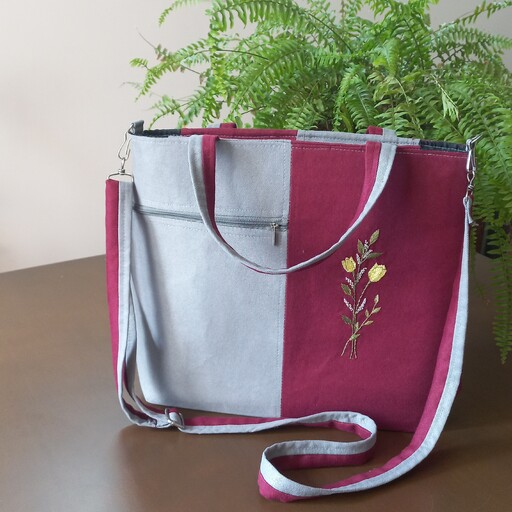 کیف دوشی گلدوزی شده با نخ ابریشم کاپلن، دو رنگ