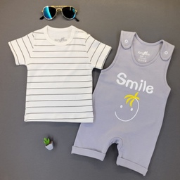 ست دوتیکه بیلر و تیشرت کودک و نوزاد تمام پنبه طرح smile مناسب از 3تا 12 ماه