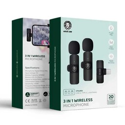 میکروفون بی سیم گرین لیون مدل Green lion GN3WIRMICP 3IN1 microphone USB-A  type c and lighting