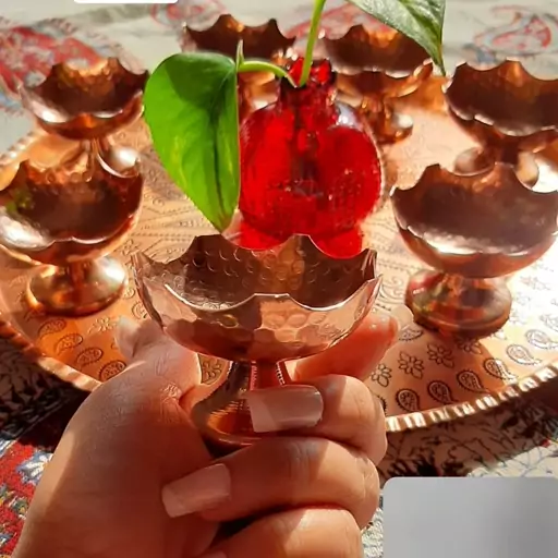 بستنی خوری و هفت سین مسی نقلی خورشیدی 6 عددی در مس نمونه زنجان.نانو شده 