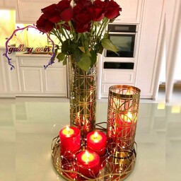 گلدان  ، شمعدان دکوری فلزی داخل شیشه ای  مدل پروانه ای  طلایی تکی سایز بزرگ