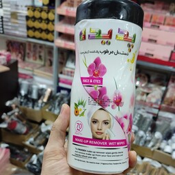 دستمال مرطوب قوطی 70 برگ ارایشی پدیده فاقد پارابن و چرب و عطر و اسانس بدون نیاز به شستشو  قابل استفاده صورت و چشم