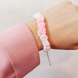 دستبند گل بافتنی-شکوفه صورتی