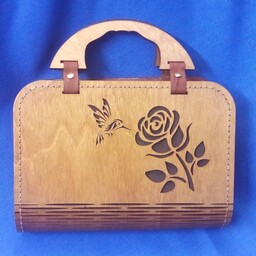 کیف زنانه چوبی چرمی مدل گل وبلبل مناسب میهمانی ومجالس