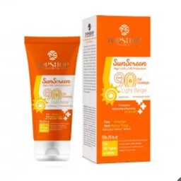 ضد آفتاب گیاهی رنگی بژ روشن spf90تاپشاپ ضدآب ماندگاری72ساعت آبرسان قوی ضد لک آکنه و ضدجوش مقاوم سرماگرما تعریق  کاوربالا