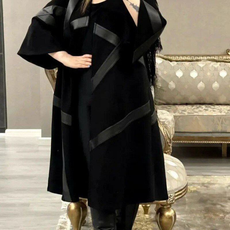 حراج مانتو مدل شیوا جنس سوییت و چرم در سایز بندی تا 48 در رنگ مشکی کیفیت عالی با ارسال رایگان به سراسر ایران