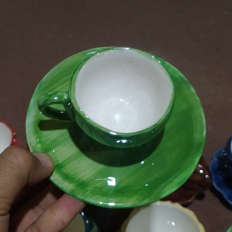 فنجون نعلبکی قهوه خوری سرامیکی سبز دستساز