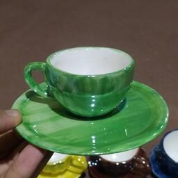 فنجون نعلبکی قهوه خوری سرامیکی سبز دستساز