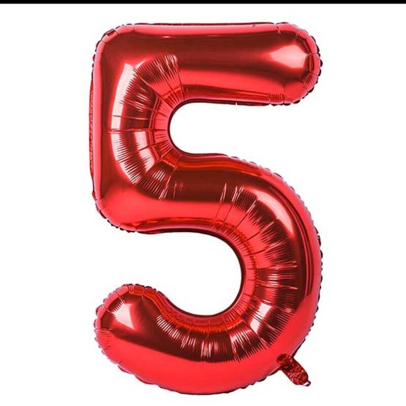 بادکنک فویلی عدد شماره 5 ( پنج ) تولد رنگ قرمز 32 اینچ سایز  بزرگ