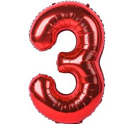 بادکنک فویلی عدد شماره  3 ( سه ) تولد رنگ قرمز 32 اینچ سایز  بزرگ