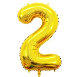 بادکنک فویلی عدد شماره 2 ( دو ) تولد رنگ طلایی  32 اینچ سایز  بزرگ