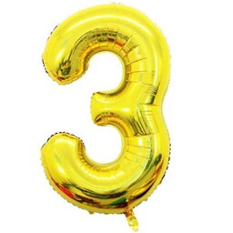 بادکنک فویلی عدد شماره 3 ( سه ) تولد رنگ طلایی  32 اینچ سایز  بزرگ