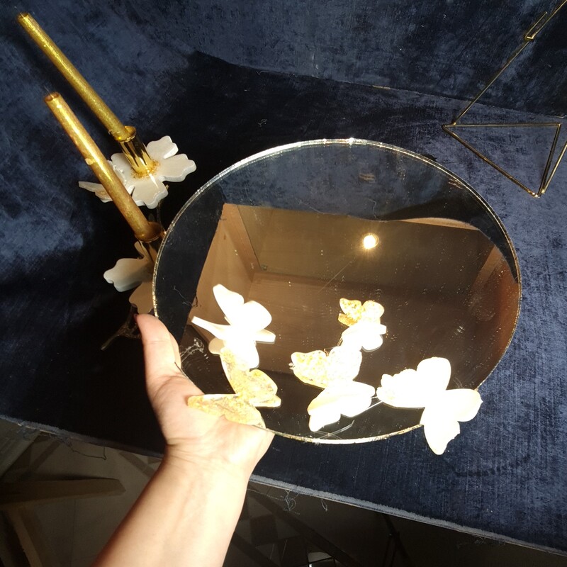 آینه و شمعدان با تزئینات رزین برای هفت سین 