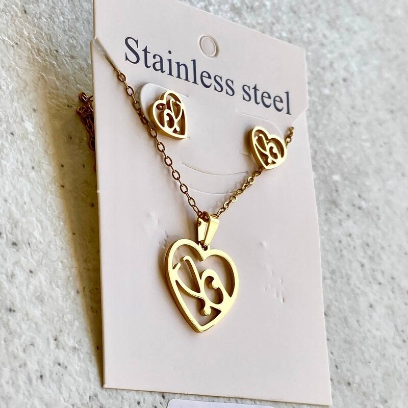 نیم ست طرح قلب گوشی پزشکی گردنبند طرح قلب گوشی پزشکی طلایی رنگ برند Stainless steel