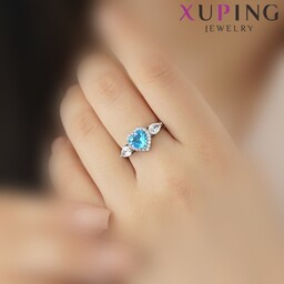 انگشتر زنانه ژوپینگ جواهری با قلب آبی رنگ