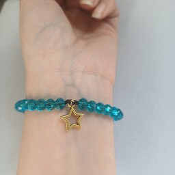 دستبند زنانه و دخترانه کریستالی آبی براق با خرجکار ستاره