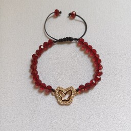 دستبند زنانه و دخترانه کریستالی دونه اناری (قرمز) با خرجکار پروانه