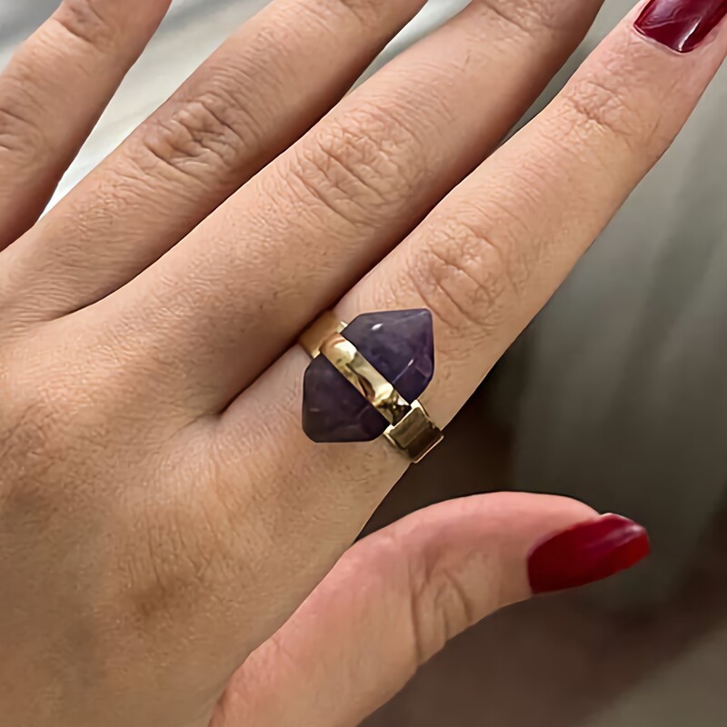 انگشتر زنانه سنگ آمیتیست فری سایز استیل رنگ ثابت سنگ اصل درجه یک