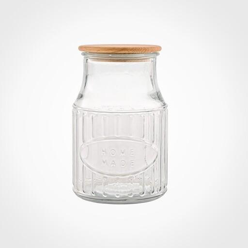 بانکه و جا حبوباتی شیشه ای روستیک ظرفیت  1.2 لیتری درب چوبی لیمون