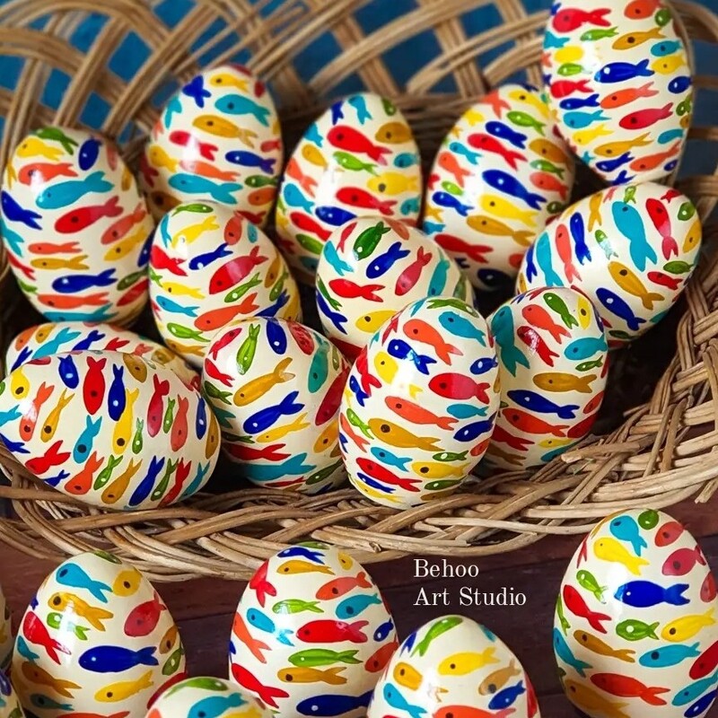 تخم مرغ رنگی سفالی مخصوص عید نوروز ساده و برجسته