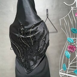 روسری مشکی مجلسی جواهر دوزی دست دوز  جنس کوپرای ترکیه