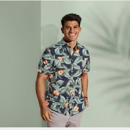 پیراهن مردانه هاوایی آستین کوتاه کتان و اورجینال برند لیورجی آلمان