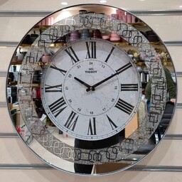 ساعت دیواری آینه ای تیسوت ترکیب چوب و آینه طلایی و نقره ای قطر 60cm