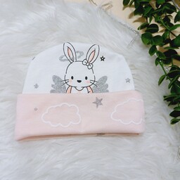 لباس نوزادی دخترانه کلاه نوزادی دخترانه کلاه شاین خرگوش رنگ صورتی بدو تولد 