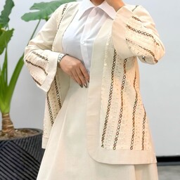 کت دیانا - لینن سوزندوزی آستین حلزونی  - فری سایز مناسب برای 36 تا 44 - عیدانه - تک رنگ