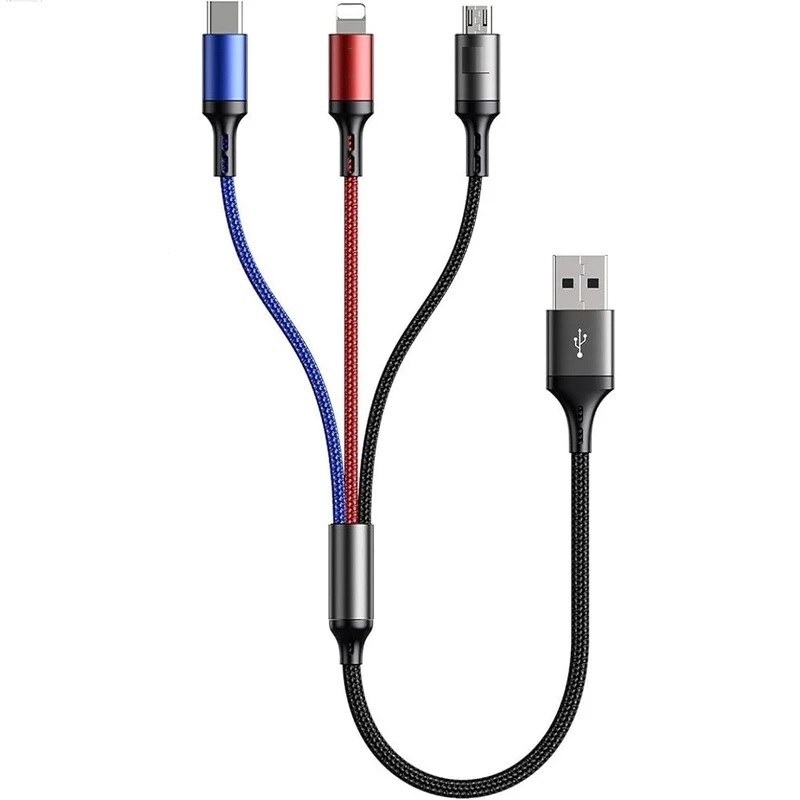 کابل تبدیل USB به microUSB-لایتنینگ و usb-c مدل Z203 3 In 1 طول 1 متر