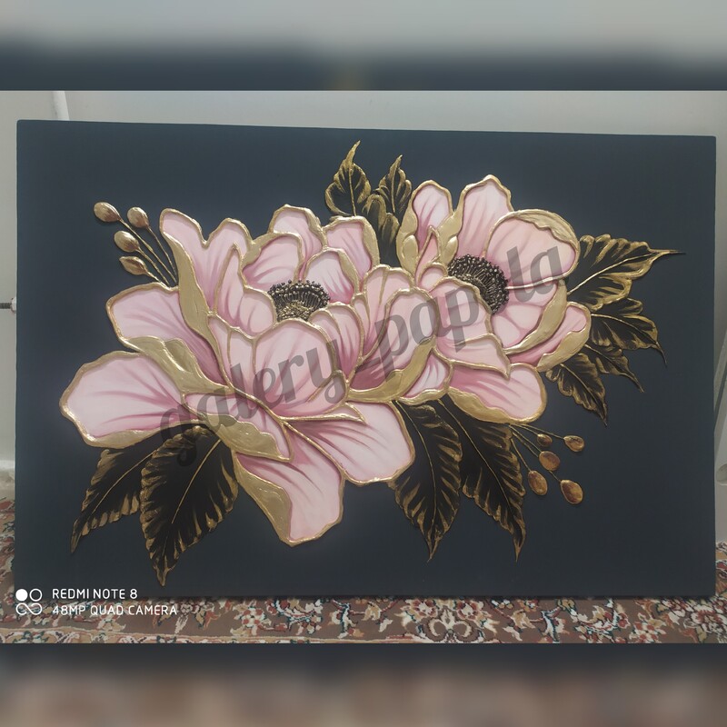 تابلو دکوراتیو طرح گل رویایی برجسته با خمیر تکستچر