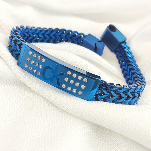 دستبند آبی مردانه استیل،دستبند ckاستیل،دستبند مردانه مارک