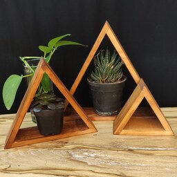 شلف چوبی مدل مثلث مجموعه سه عددی رومیزی و آویز 24،18،12 سانتی متر  