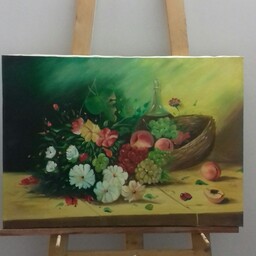 تابلو نقاشی رنگ روغن طرح گل و میوه