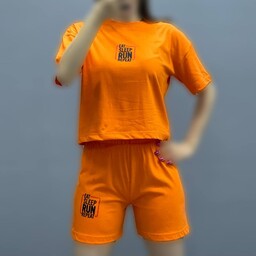  تیشرت شلوارک  ست زنانه تمام نخ طرح Run فری سایز از 36 تا46 
