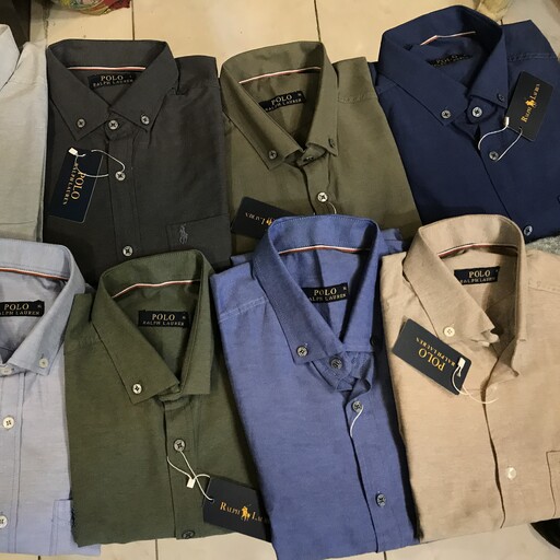 پیراهن مردانه آستین بلند جیب دار ساده پولو (جنس فلور) در 8 رنگ