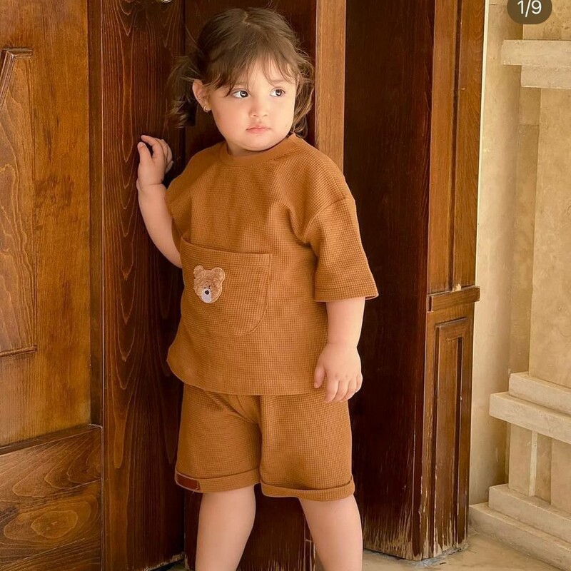 لباس بچگانه تیشرت شلوارک تک جیب خرسی