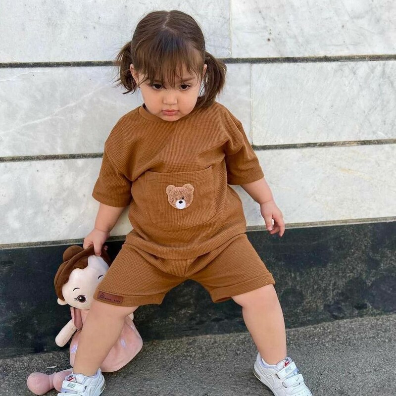 لباس بچگانه تیشرت شلوارک تک جیب خرسی