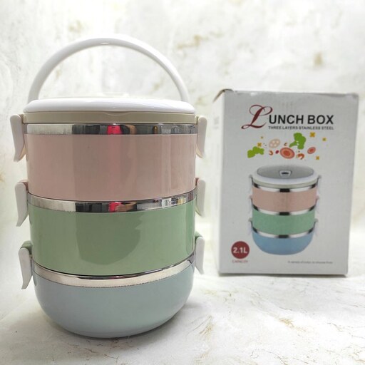 ظرف غذا داخل استیل گرم نگهدارنده مدل سه طبقه Lunch Box (هزینه ارسال به صورت پس کرایه میباشد)