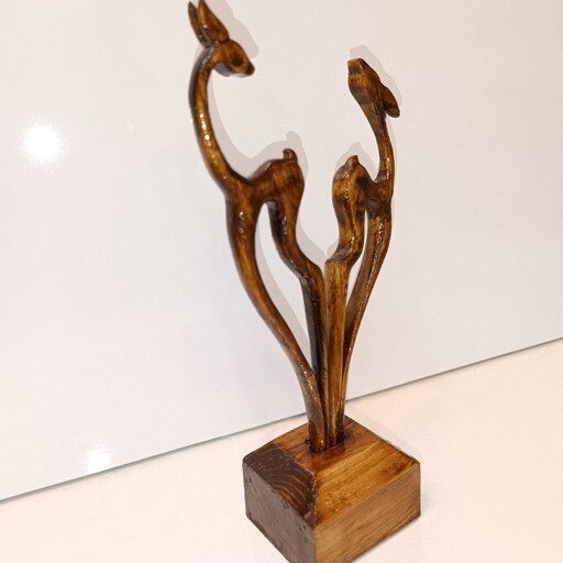 مجسمه غزال چوبی دستساز جفت  کد 03
