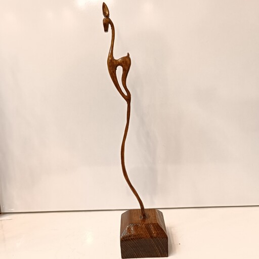 مجسمه غزال چوبی دستساز دکوری قهوه ای تک پایه کد 05