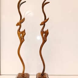 مجسمه غزال چوبی دستساز دکوری قهوه ای تک پایه کد 01