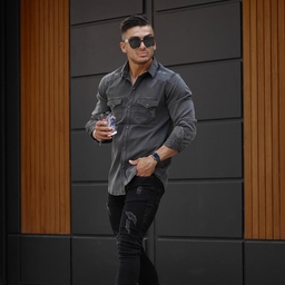 پیراهن جین مردانه استین بلند در دورنگ ابی روشن و زغالی برند  زارا